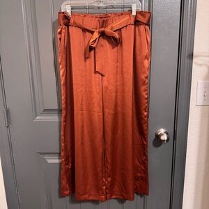 Rachel Zoe Rust Wide-Leg Satin Pants with Tie Waist